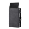 A black slim RFID-blocking carbon fiber card holder with a leather sleeve.