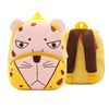 A yellow and pink cartoon animal plush backpack shaped like a tiger face.