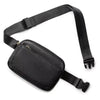 Black PU leather crossbody waist bag with a strap shown from above.