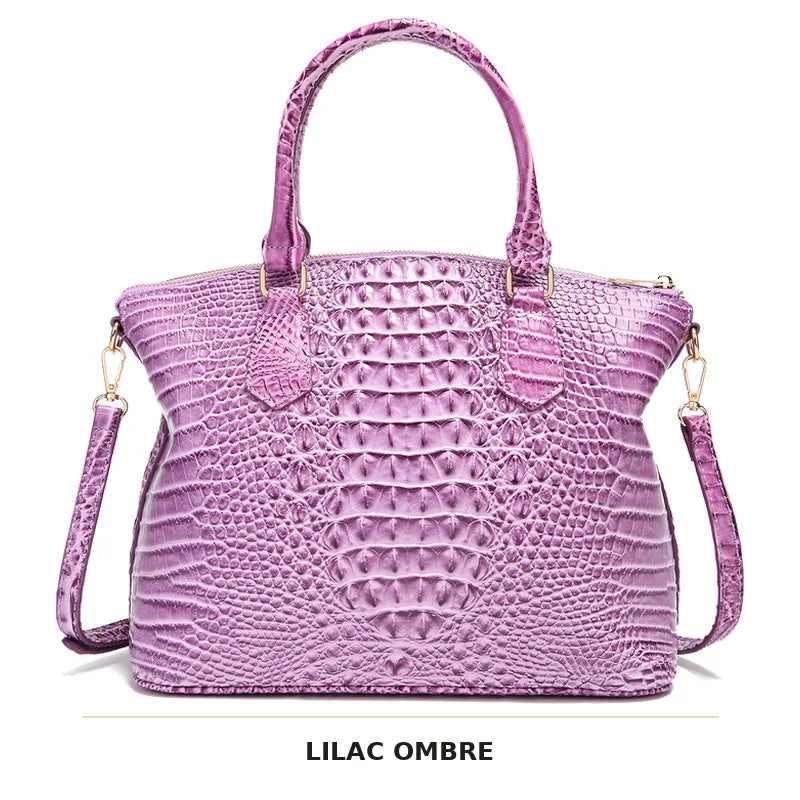 Lila Ombré Krokodilmuster-Top mit Trageriemen-Crossbody-Tasche.