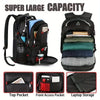 A black durable travel backpack with multiple compartments and pockets for organizing gear.