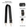 Black adjustable nylon crossbody bag strap with a gold-tone buckle and zinc alloy hook.