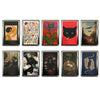 A collection of twelve art deco metal cards featuring various artistic designs including flowers cats and landscapes
