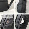 Black waterproof travel gym backpack featuring skateboard straps and a zippered pocket detail.