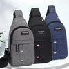 A set of black and gray men's waterproof crossbody fanny packs displayed against a white background.