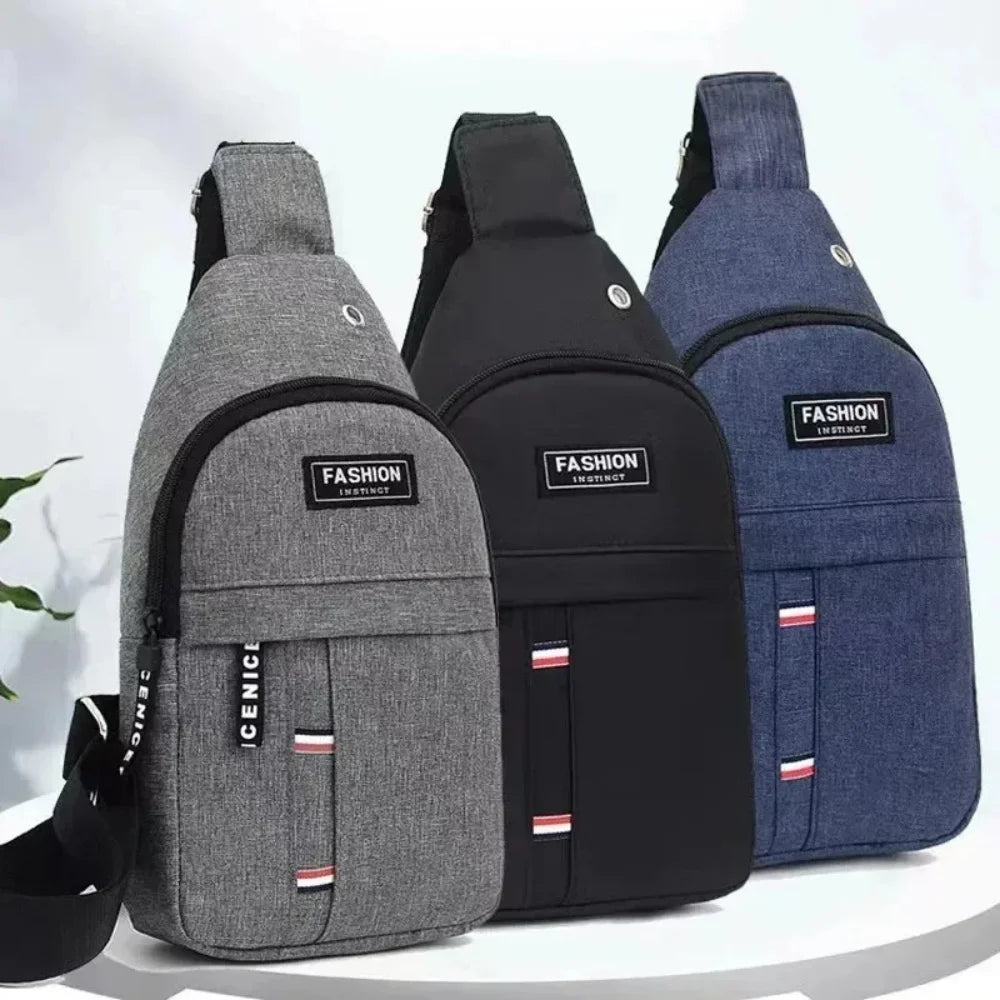A set of black and gray men's waterproof crossbody fanny packs displayed against a white background.