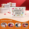 A white pouch labeled Emergency Snacks is displayed with gift ideas for various holidays.