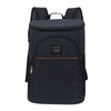 A dark blue insulated thermal cooler backpack with black straps and an orange accent line.