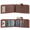 A brown RFID protection bi-fold wallet showing the interior and multiple card slots.