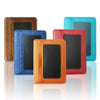 A collection of five slim PU leather mini wallets in various colors including brown, blue, orange, red, and teal.