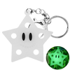 Clé porte-clés argentée avec un charm d'étoile blanche et une petite figurine d'animal.