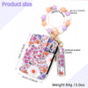 Cartera llavero de cuero PU silicona floral rosa con cuentas y borla redonda