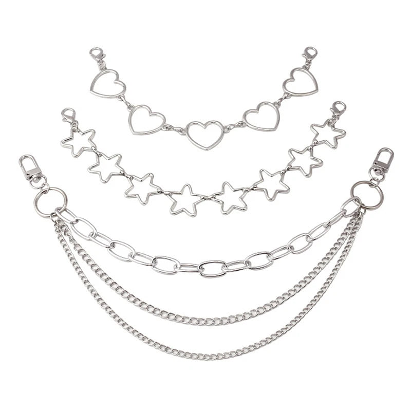 Silver decorative multi-layer chain strap with heart and star pendants for bags