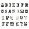 A set of decorative shoe charms and pins for clogs and sandals, featuring uppercase letters A through Z.