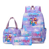 A purple multi-compartment backpack set featuring a main backpack and a separate pouch.