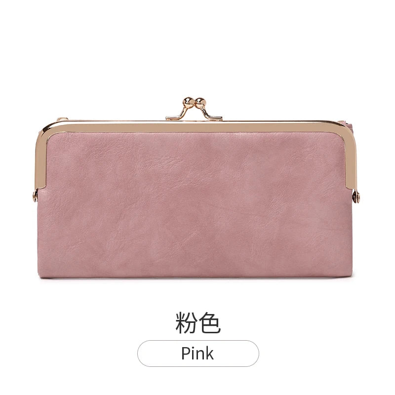 Rosa multifunktionale Vintage-Clutch-Geldbörse mit goldenen Verzierungen.