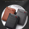 A close-up of a brown and gray slim bi-fold wallet displayed on a white background.