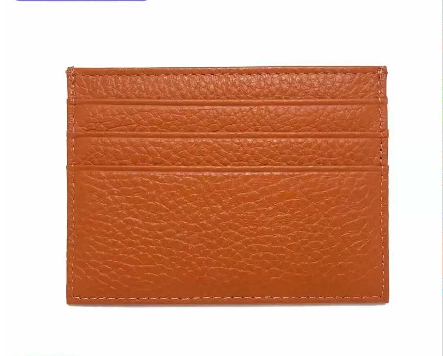 Braunes Echtes Kuhleder-ID-Kartenträger-Wallet mit horizontalen Stichlinien