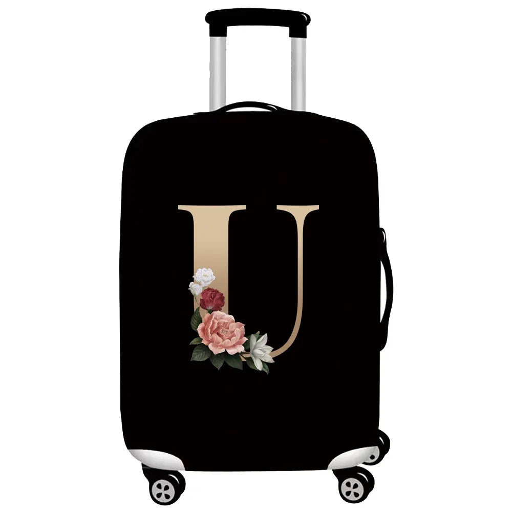 Black premium stretch luggage protective cover with gold initial U