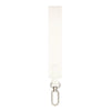 A white rectangular nylon wrist strap keychain.