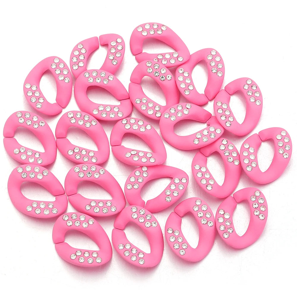 Pink acrylic link chain connectors with clear rhinestones for DIY jewelry making
