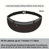 Black elastic waist pack designed to hold cards, keys, earphones, money, watches, and power bank.