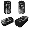 Black pencil case featuring a GOAT theme with soccer ball and crown designs.