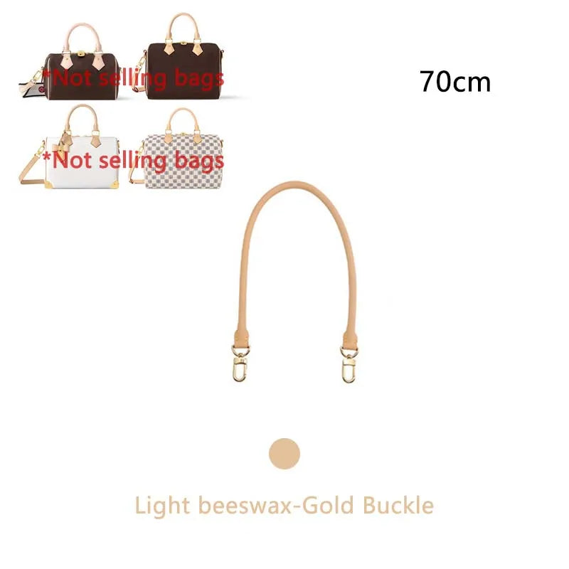 A light beige leather replacement shoulder strap with a gold buckle for handbags.