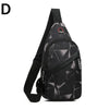 Black waterproof crossbody chest bag for men with a geometric pattern and red logo