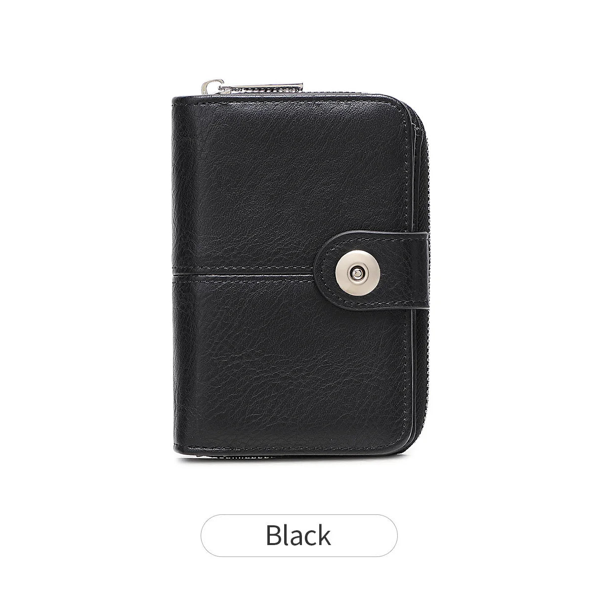 Black vintage RFID blocking multi-function women's wallet shown from the front