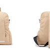 A beige soft corduroy diaper backpack shown from the back view.