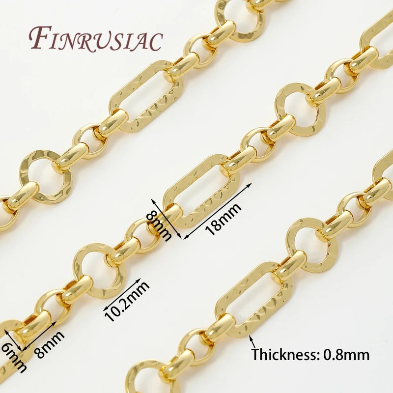 Gold plated jewelry chains for DIY crafting showing various lengths and link sizes