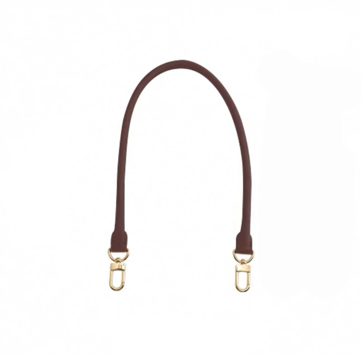 A brown cowhide leather shoulder strap with gold-toned hardware.