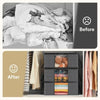 Before and after comparison showing the use of foldable storage bags for clothing and bedding.