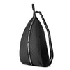 Black multifunctional helmet backpack with black straps shown from the side.