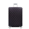 A black heavy duty luggage protection cover with a silver handle and wheels.