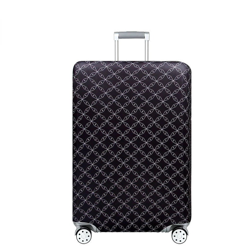 A black heavy duty luggage protection cover with a silver handle and wheels.