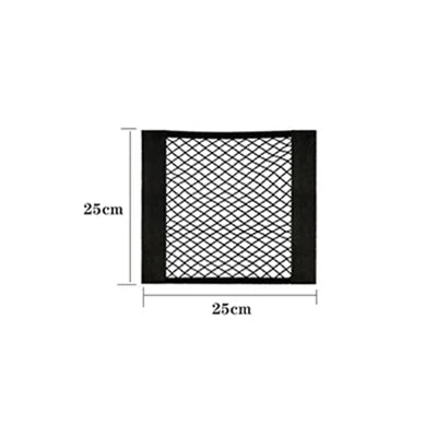 Black mesh net bag designed for universal car trunk storage organization