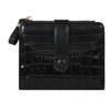 Black crocodile embossed PU leather card wallet with a flap and double zip closure