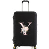 Black luggage protector cover featuring a pink floral letter Y design.