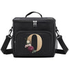 Black insulated canvas lunch bag with dual handles featuring a large olive green number zero design.