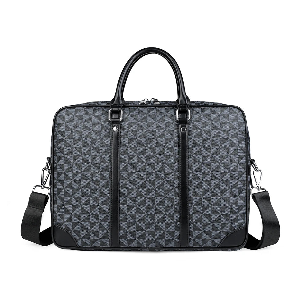 A black executive PU leather laptop briefcase with a handle and shoulder strap.