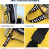 Close-up details of a clear capacity backpack showing the zipper head, strong handle, and shoulder strap reinforcement.