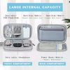 A gray waterproof cable organizer storage bag showing front and back compartments for data cables, hard disks, headphones, an