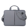 A gray slim commuter laptop briefcase with a padded design and carrying straps.