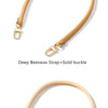 A close-up of a tan leather strap with a gold buckle, shown in two variations: Deep Beeswax and Light Beeswax.