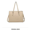 A beige leather laptop tote bag with a crocodile texture shown from the front.