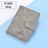 A grey premium PU leather passport and ID holder cover with a flap closure.