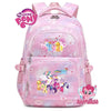 Pink My Little Pony themed backpack with multiple compartments and a happy face design