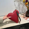 Cartera de monedas con forma de corazón de PU rojo y correa de cuero negro y amarillo